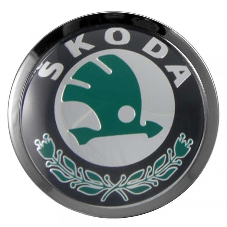 Заглушки для диска со стикером Skoda (64/60/6) зеленый и черный