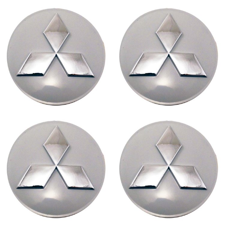 Наклейки на диски Mitsubishi объемные 60 мм молочно-серый хром