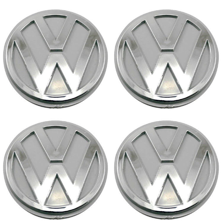 Эмблемы на колпаки и колпачки на диски Volkswagen объемные 55 мм молочно-серые