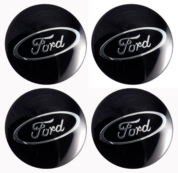Наклейки на диски Ford 56 мм сфера черные с хромированным логотипом 