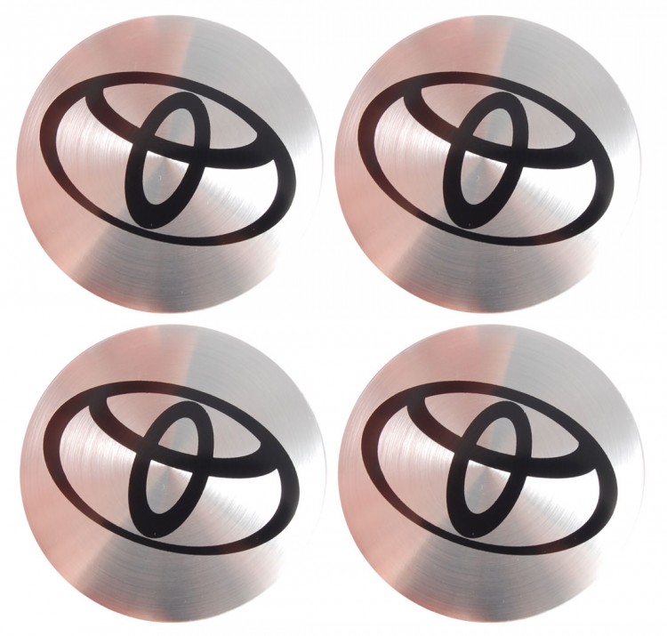 Наклейки на диски Toyota 56 мм сфера серебристые с черным
