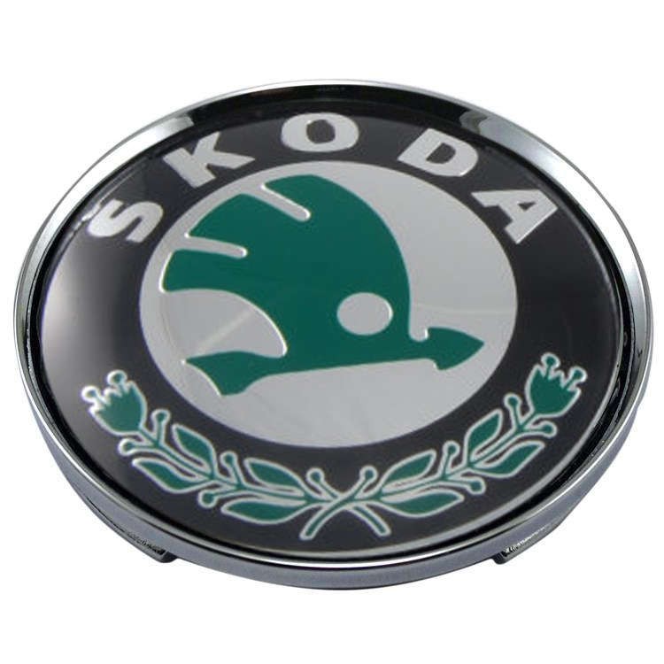 Колпачки на диски 62/56/8 хром со стикером Skoda зеленый и черный 