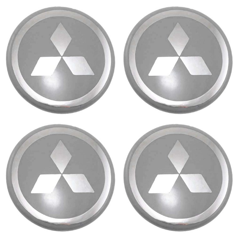 Стикеры на колпачки Mitsubishi объемные 58 мм молочно-серый хром
