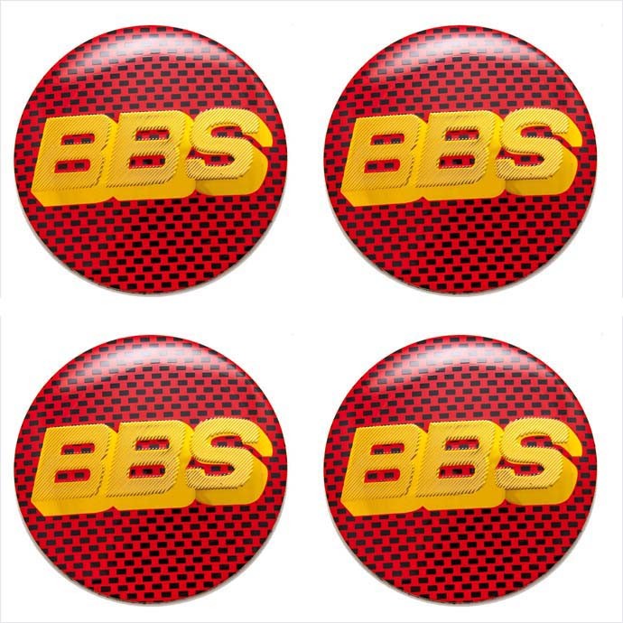 Наклейки на диски BBS красный карбон с желтым сфера 56 мм 