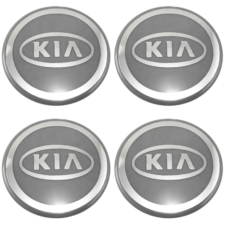 Наклейки на колпаки колес KIA 58 мм молочно-серый хром