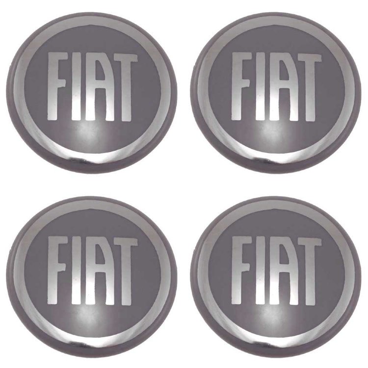 Стикеры на колпаки Fiat 58 мм хром+серый