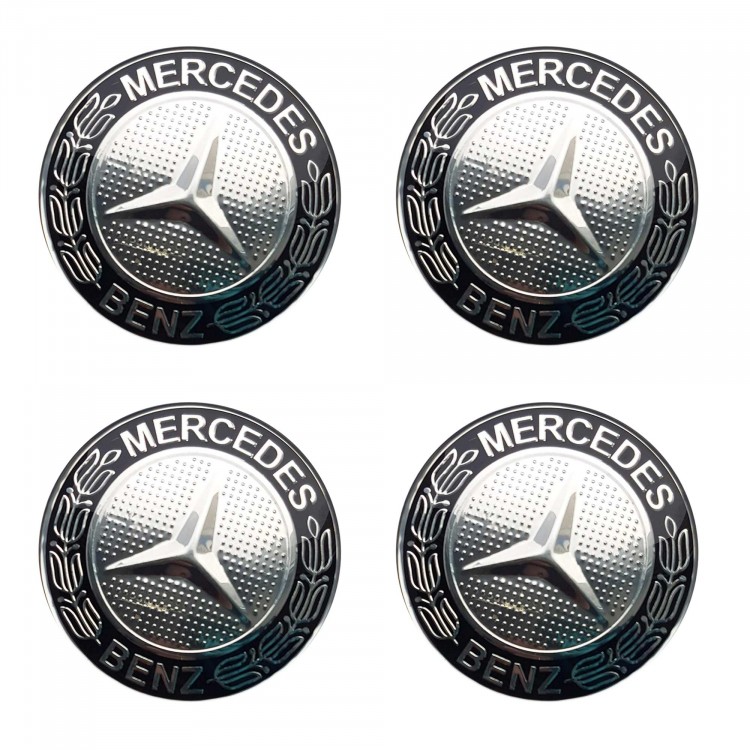 Наклейки на диски Mercedes 65 мм линза черные и хром
